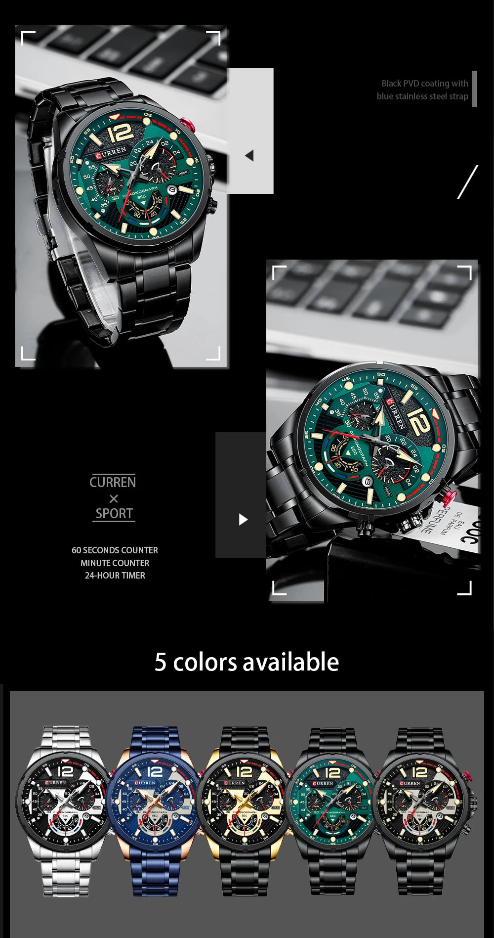 Nuevos relojes CURREN verdes para hombre, relojes de cuarzo de acero inoxidable de lujo de primeras marcas, reloj deportivo con fecha para hombre, reloj de pulsera resistente al agua