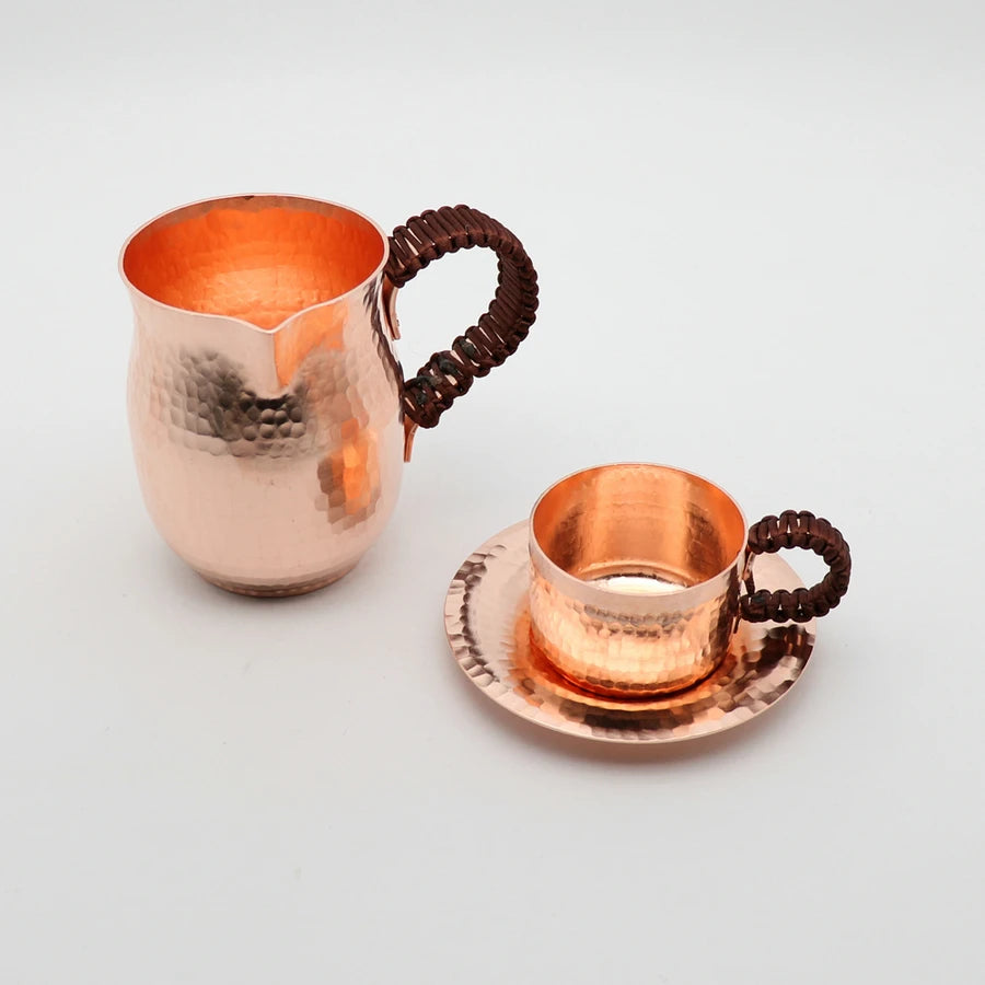 Taza de té de café hecha a mano de cobre puro, cafetera árabe griega turca para Barista