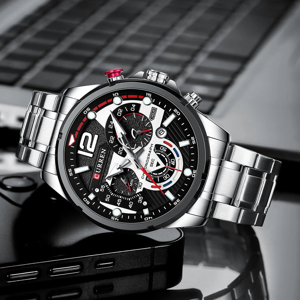 Nuevos relojes CURREN verdes para hombre, relojes de cuarzo de acero inoxidable de lujo de primeras marcas, reloj deportivo con fecha para hombre, reloj de pulsera resistente al agua