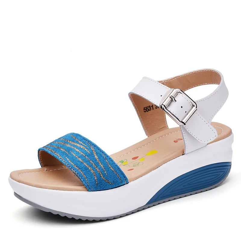 WOIZGIC, zapatos de mujer de cuero genuino, sandalias de plataforma, tacones altos, chanclas de playa frescas de verano 35-40 CDBY-5531