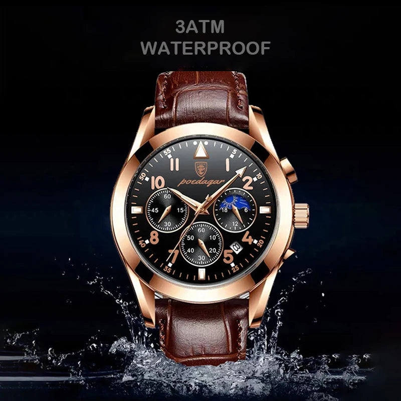 POEDAGAR-relojes para hombre, de cuero de moda, resistente al agua, parte superior luminosa, de lujo, de cuarzo, Masculino, 2021