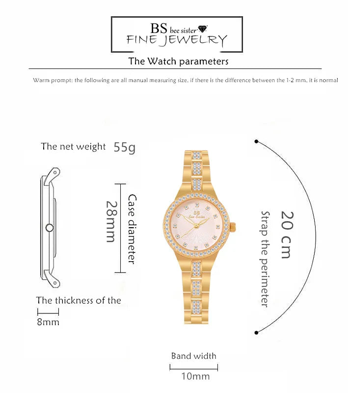 BS bee sister-Relojes de pulsera de lujo para mujer, nueva tendencia de moda, esfera pequeña, exquisitos relojes de pulsera para mujer, joyería de cristal