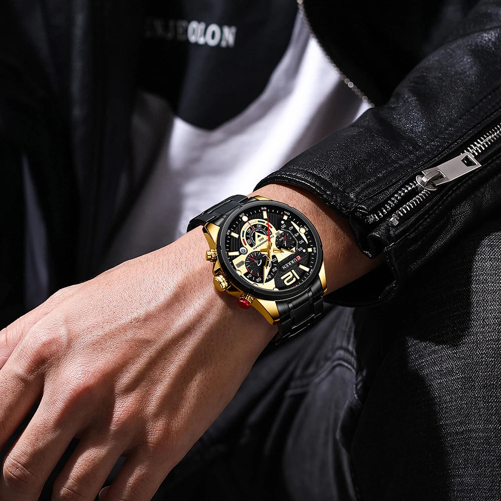 Nuevos relojes CURREN verdes para hombre, relojes de cuarzo de acero inoxidable de lujo de primeras marcas, reloj deportivo con fecha para hombre, reloj de pulsera resistente al agua