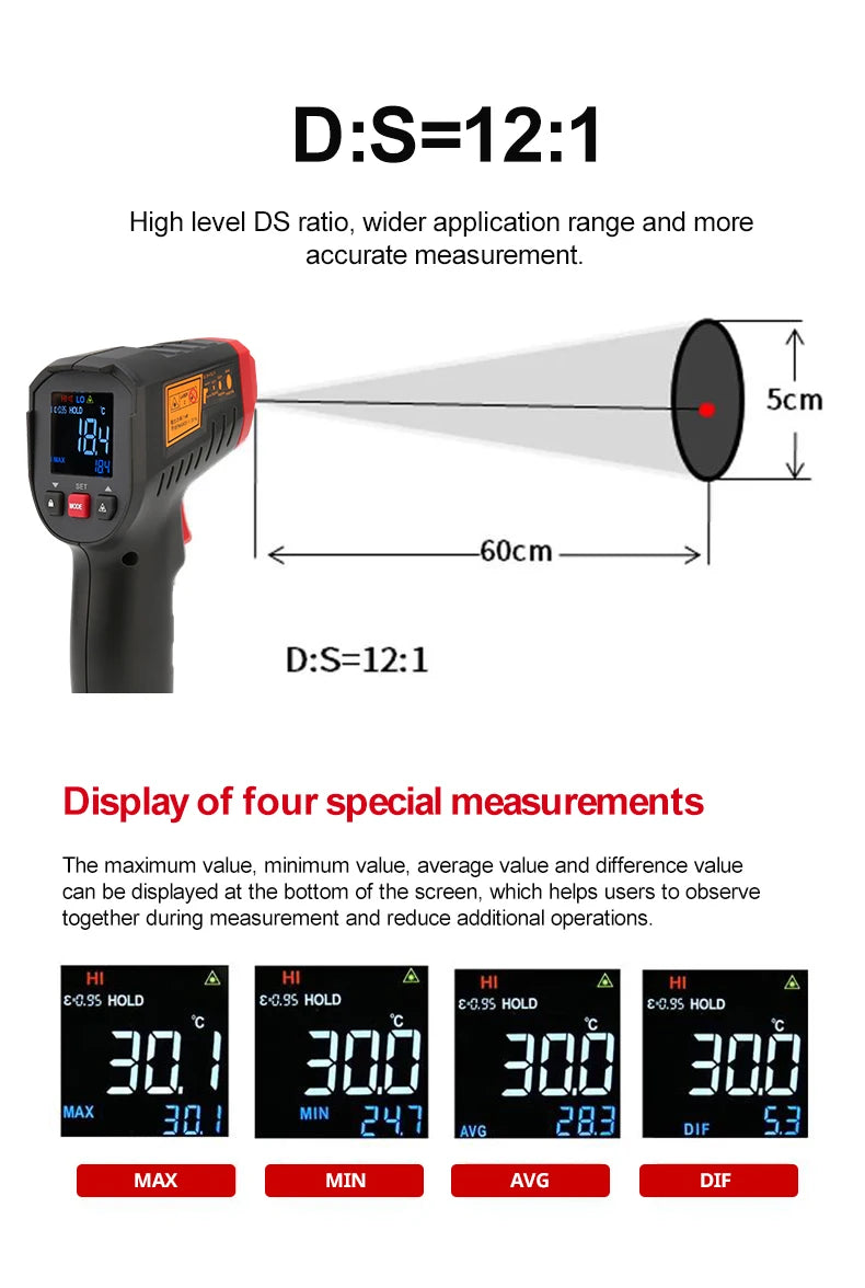 Termómetro infrarrojo Digital UNI-T UT306C medidor de pistola de temperatura láser Industrial sin contacto-50-500