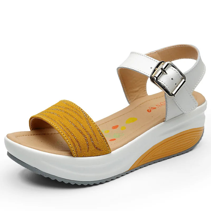 WOIZGIC, zapatos de mujer de cuero genuino, sandalias de plataforma, tacones altos, chanclas de playa frescas de verano 35-40 CDBY-5531