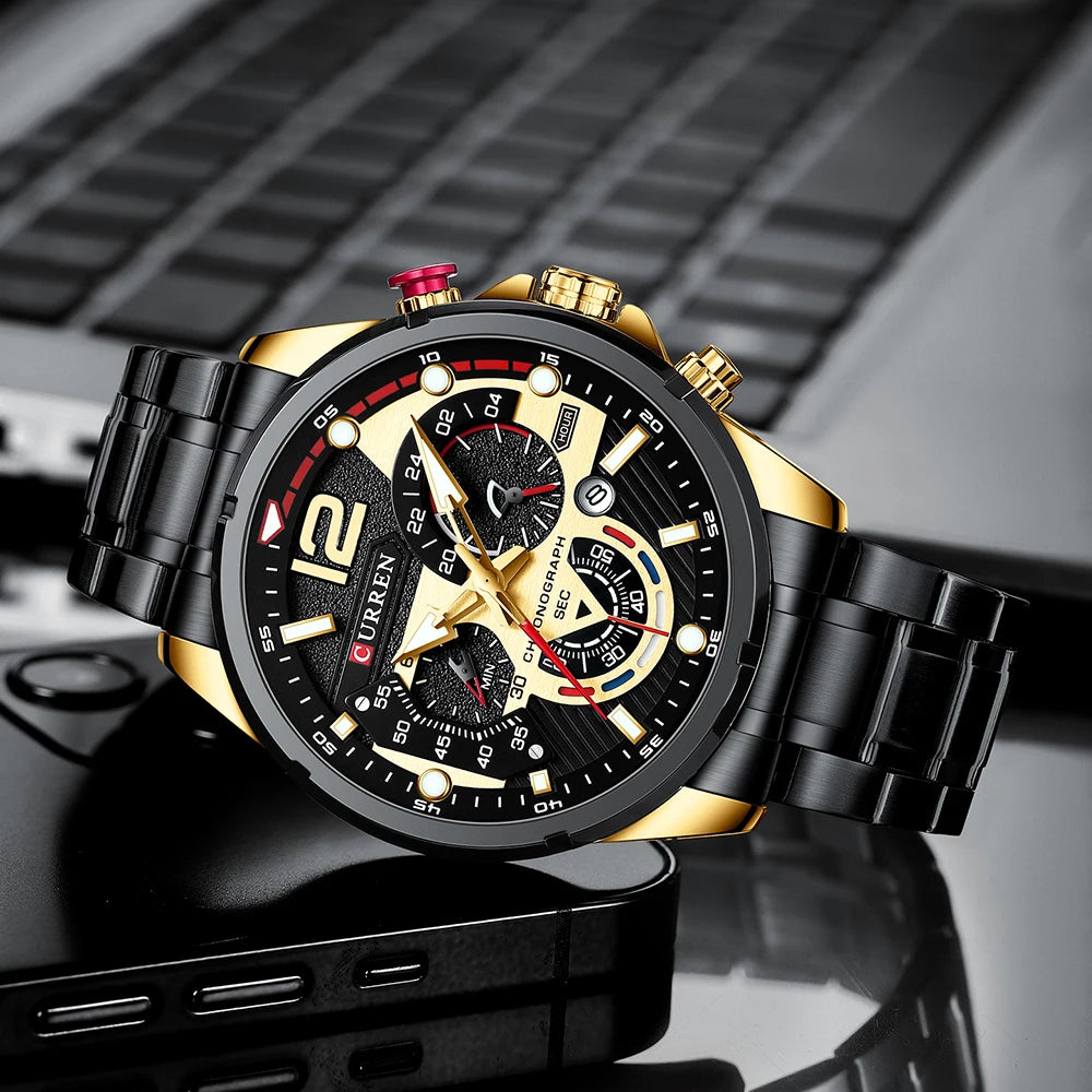 Nuevos relojes CURREN verdes para hombre, relojes de cuarzo de acero inoxidable de lujo de primeras marcas, reloj deportivo con fecha para hombre, reloj de pulsera resistente al agua