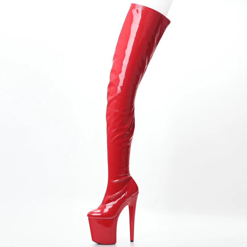 Jialuowei-Botas altas hasta el muslo de PVC para mujer, zapatos de tacón alto eróticos con plataforma sobre la rodilla, cremallera en la entrepierna, Sexy, punta estrecha, 2018