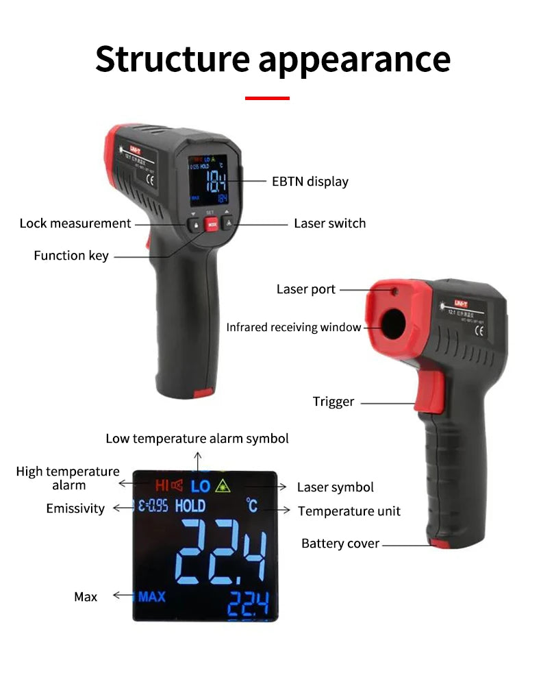 Termómetro infrarrojo Digital UNI-T UT306C medidor de pistola de temperatura láser Industrial sin contacto-50-500