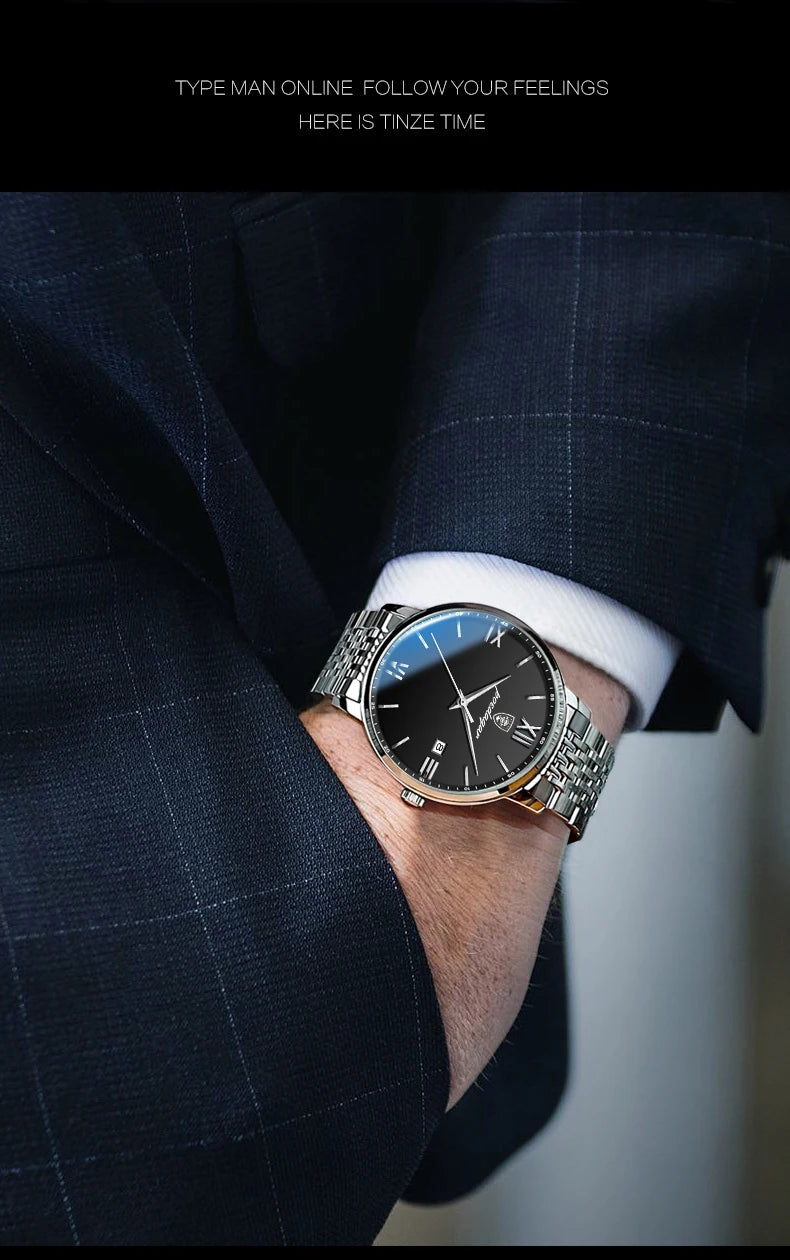 Reloj POEDAGAR de la mejor marca, reloj de acero inoxidable con fecha de negocios para hombre, relojes luminosos resistentes al agua, reloj de pulsera deportivo de cuarzo de lujo para hombre