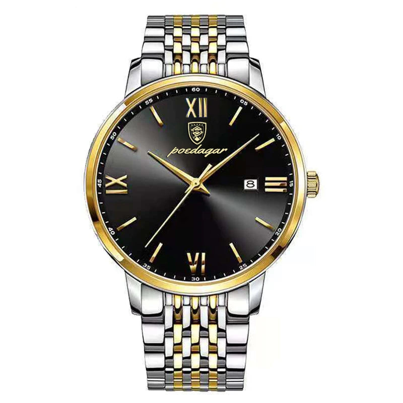 Reloj POEDAGAR de la mejor marca, reloj de acero inoxidable con fecha de negocios para hombre, relojes luminosos resistentes al agua, reloj de pulsera deportivo de cuarzo de lujo para hombre