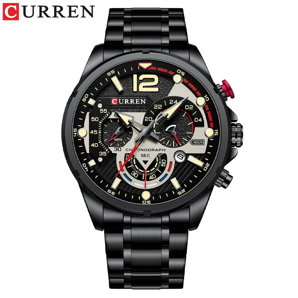 Nuevos relojes CURREN verdes para hombre, relojes de cuarzo de acero inoxidable de lujo de primeras marcas, reloj deportivo con fecha para hombre, reloj de pulsera resistente al agua