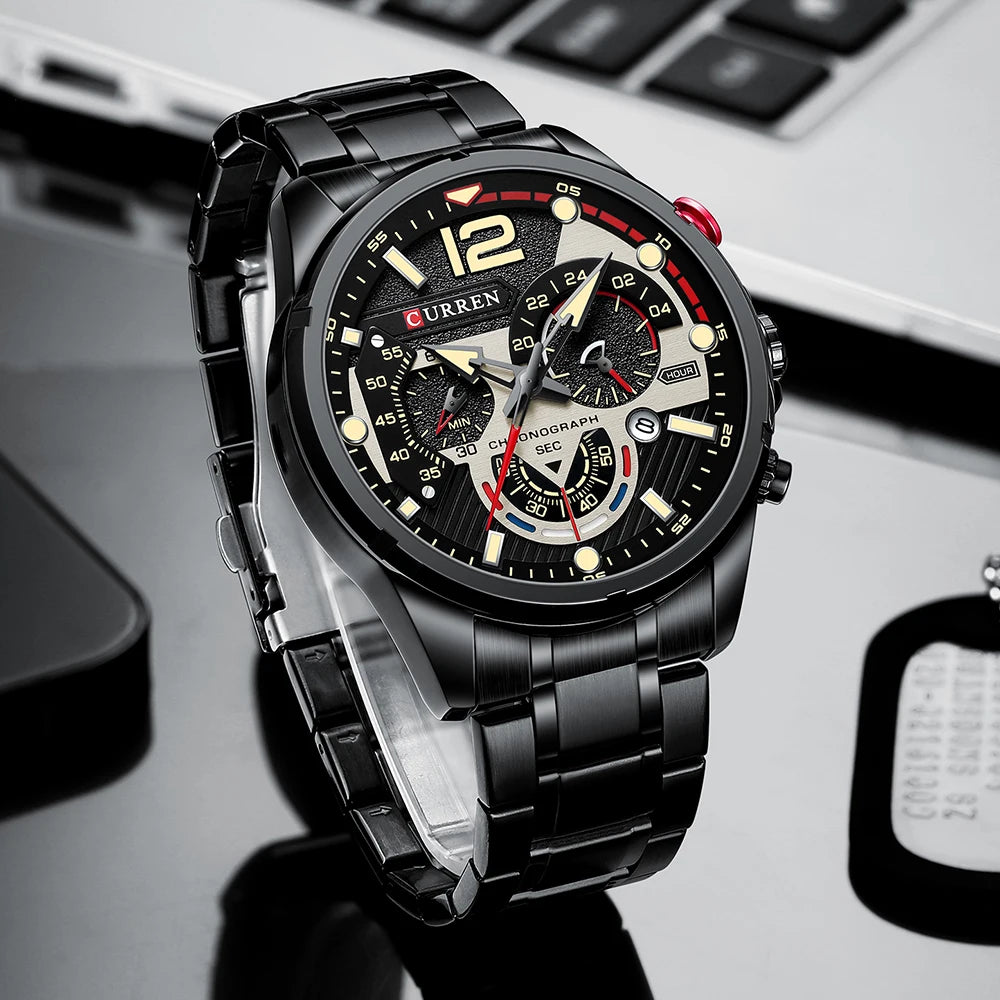 Nuevos relojes CURREN verdes para hombre, relojes de cuarzo de acero inoxidable de lujo de primeras marcas, reloj deportivo con fecha para hombre, reloj de pulsera resistente al agua