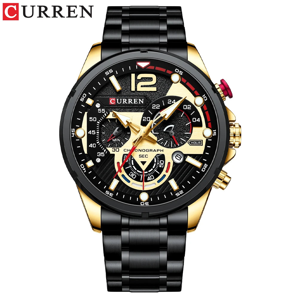 Nuevos relojes CURREN verdes para hombre, relojes de cuarzo de acero inoxidable de lujo de primeras marcas, reloj deportivo con fecha para hombre, reloj de pulsera resistente al agua