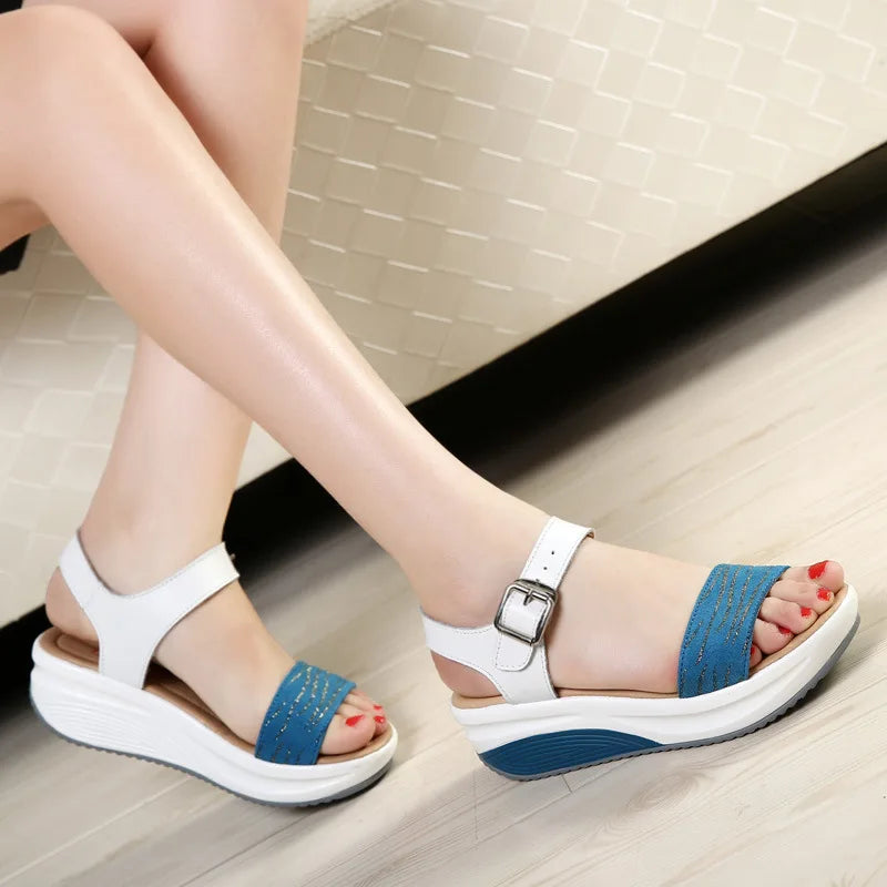 WOIZGIC, zapatos de mujer de cuero genuino, sandalias de plataforma, tacones altos, chanclas de playa frescas de verano 35-40 CDBY-5531