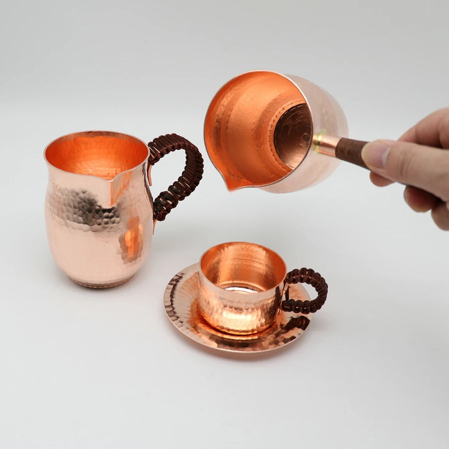 Taza de té de café hecha a mano de cobre puro, cafetera árabe griega turca para Barista