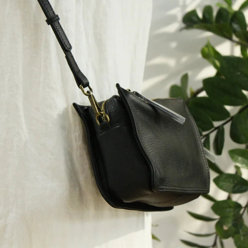 Bolso pequeño de diseñador de marca para mujer, bolsa de hombro con solapa de cuero genuino, informal, con cremallera de tres capas, cruzado