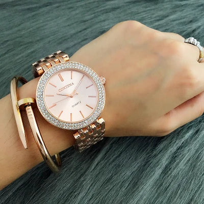 Reloj de plata de lujo de moda CONTENA relojes de mujer de estrás relojes de mujer reloj de acero inoxidable reloj de mujer