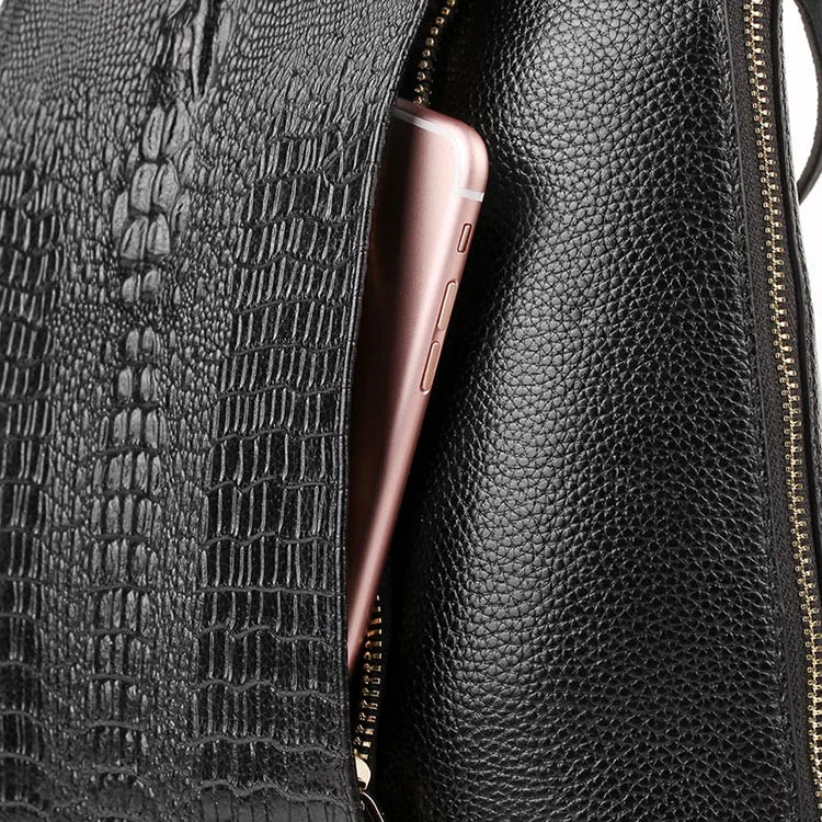 Mochila Zency de piel de cocodrilo para mujer, 100% genuina y natural, para viajes, trabajo, escuela, con compartimento para portátil, equipaje de mano