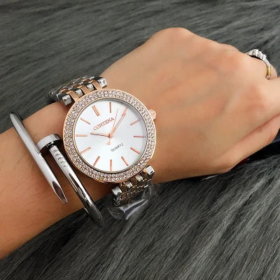 Reloj de plata de lujo de moda CONTENA relojes de mujer de estrás relojes de mujer reloj de acero inoxidable reloj de mujer