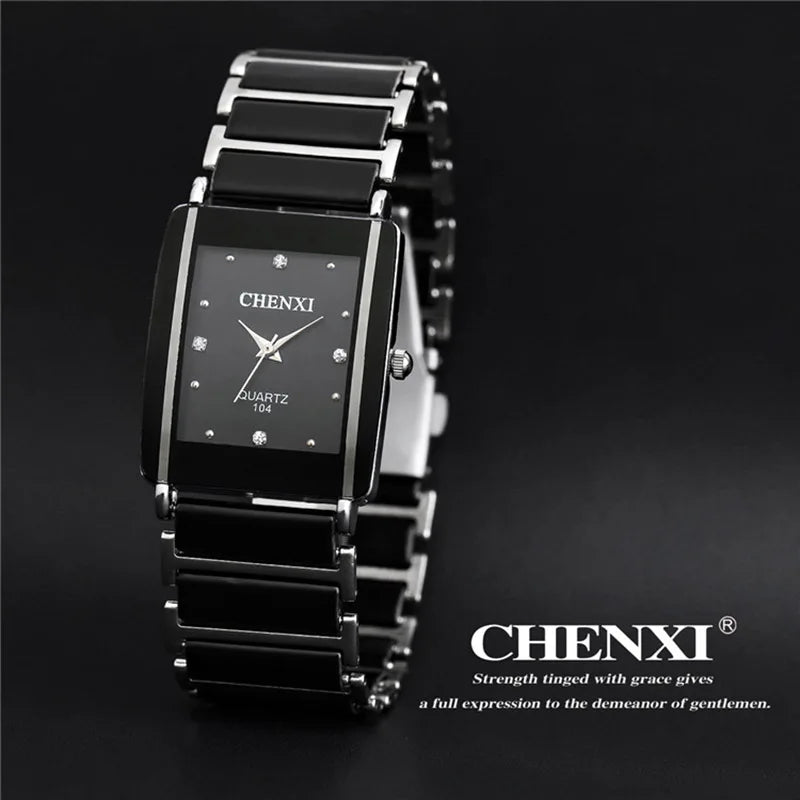 Marca de lujo CHENXI, reloj elegante para mujer con diamantes de imitación, blanco, plateado, pulsera de cerámica Simple y elegante, reloj de pulsera informal de cuarzo para mujer