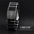 Marca de lujo CHENXI, reloj elegante para mujer con diamantes de imitación, blanco, plateado, pulsera de cerámica Simple y elegante, reloj de pulsera informal de cuarzo para mujer