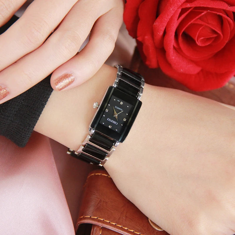 Marca de lujo CHENXI, reloj elegante para mujer con diamantes de imitación, blanco, plateado, pulsera de cerámica Simple y elegante, reloj de pulsera informal de cuarzo para mujer