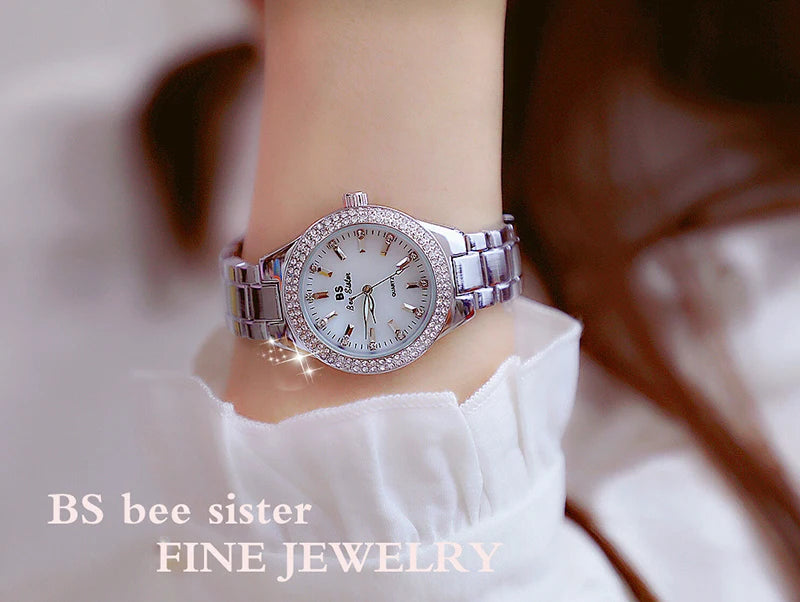 2025 relojes de pulsera dorados para mujer, reloj de vestir, relojes de diamantes de cristal para mujer, reloj plateado de acero inoxidable, reloj para mujer 2024