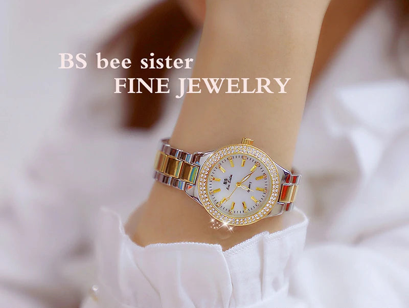 2025 relojes de pulsera dorados para mujer, reloj de vestir, relojes de diamantes de cristal para mujer, reloj plateado de acero inoxidable, reloj para mujer 2024