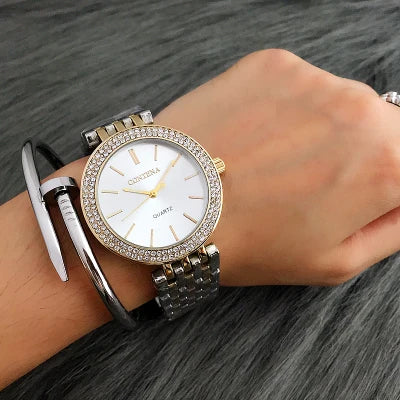 Reloj de plata de lujo de moda CONTENA relojes de mujer de estrás relojes de mujer reloj de acero inoxidable reloj de mujer