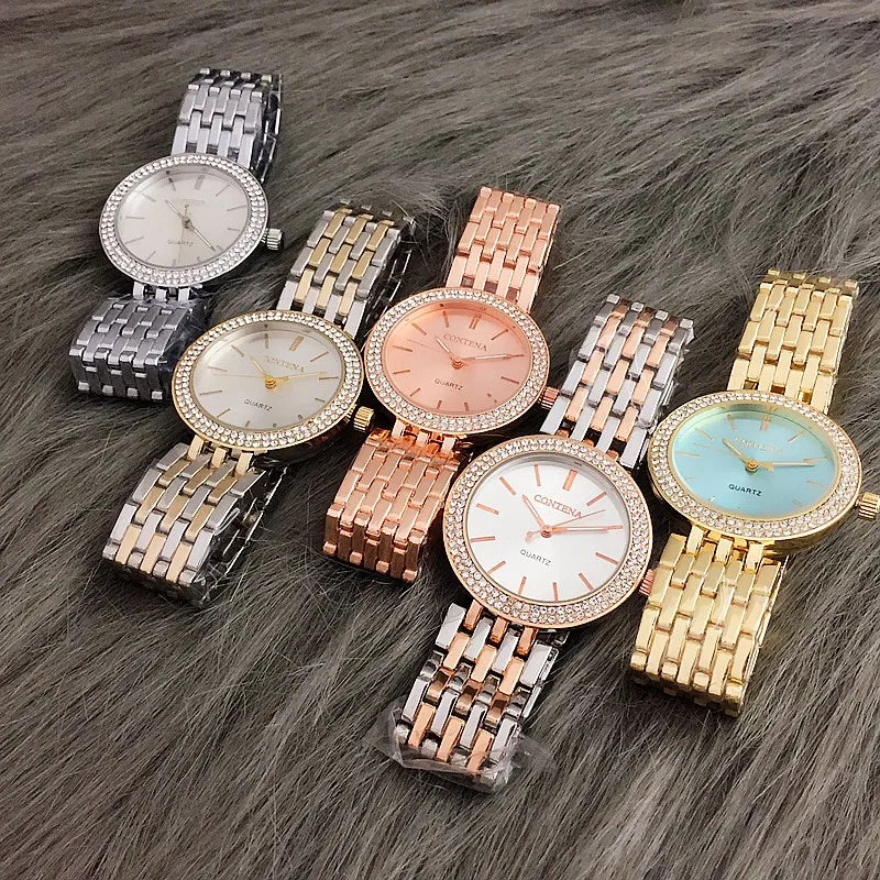 CONTENA Fashion Luxury Silver Watch Women Watches Rhinestone Women's Watches Ladies Watch Stainless Steel Clock reloj mujer