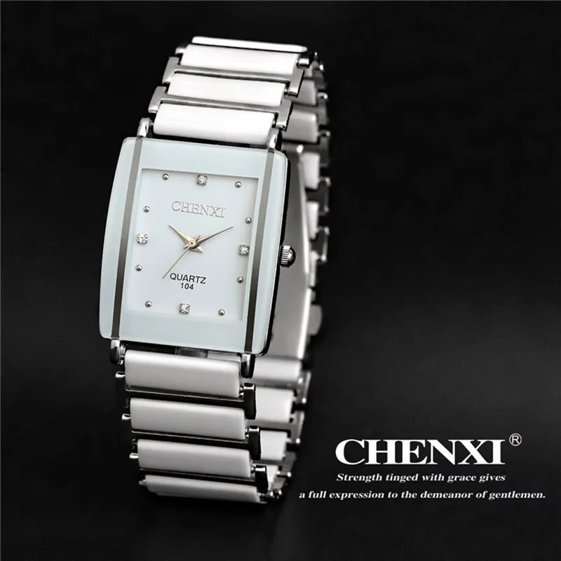 Marca de lujo CHENXI, reloj elegante para mujer con diamantes de imitación, blanco, plateado, pulsera de cerámica Simple y elegante, reloj de pulsera informal de cuarzo para mujer