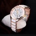 Reloj blanco de oro rosa para Mujer, Reloj clásico de acero y cerámica para Mujer, Reloj de pulsera para Mujer, Reloj femenino Saati