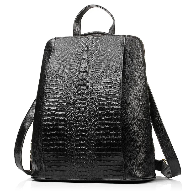 Mochila Zency de piel de cocodrilo para mujer, 100% genuina y natural, para viajes, trabajo, escuela, con compartimento para portátil, equipaje de mano