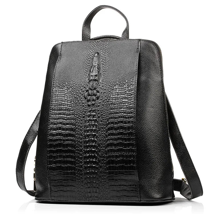 Mochila Zency de piel de cocodrilo para mujer, 100% genuina y natural, para viajes, trabajo, escuela, con compartimento para portátil, equipaje de mano