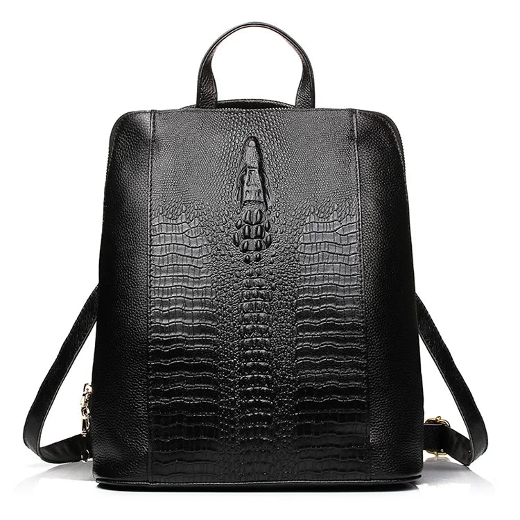 Mochila Zency de piel de cocodrilo para mujer, 100% genuina y natural, para viajes, trabajo, escuela, con compartimento para portátil, equipaje de mano