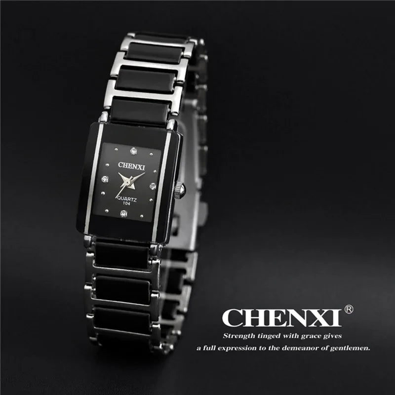 Marca de lujo CHENXI, reloj elegante para mujer con diamantes de imitación, blanco, plateado, pulsera de cerámica Simple y elegante, reloj de pulsera informal de cuarzo para mujer