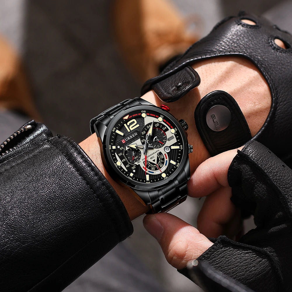 Nuevos relojes CURREN verdes para hombre, relojes de cuarzo de acero inoxidable de lujo de primeras marcas, reloj deportivo con fecha para hombre, reloj de pulsera resistente al agua