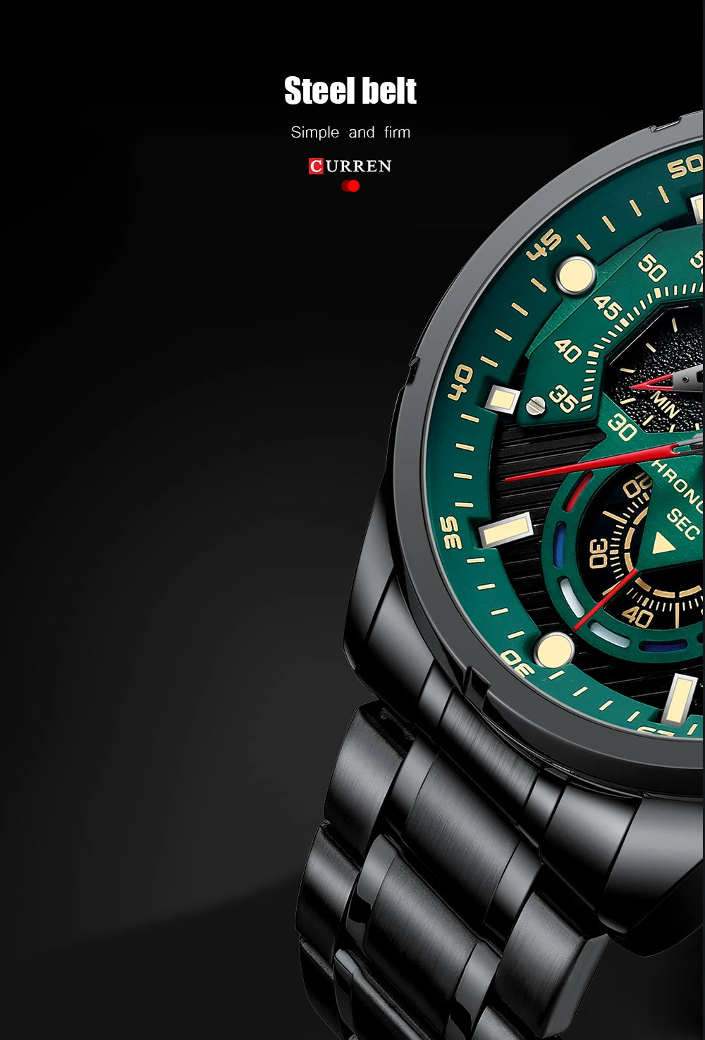 Nuevos relojes CURREN verdes para hombre, relojes de cuarzo de acero inoxidable de lujo de primeras marcas, reloj deportivo con fecha para hombre, reloj de pulsera resistente al agua