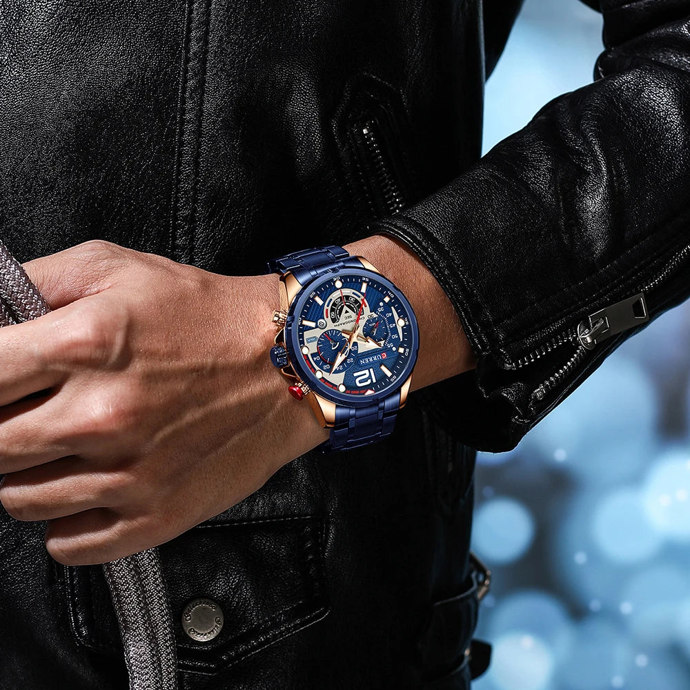 Nuevos relojes CURREN verdes para hombre, relojes de cuarzo de acero inoxidable de lujo de primeras marcas, reloj deportivo con fecha para hombre, reloj de pulsera resistente al agua