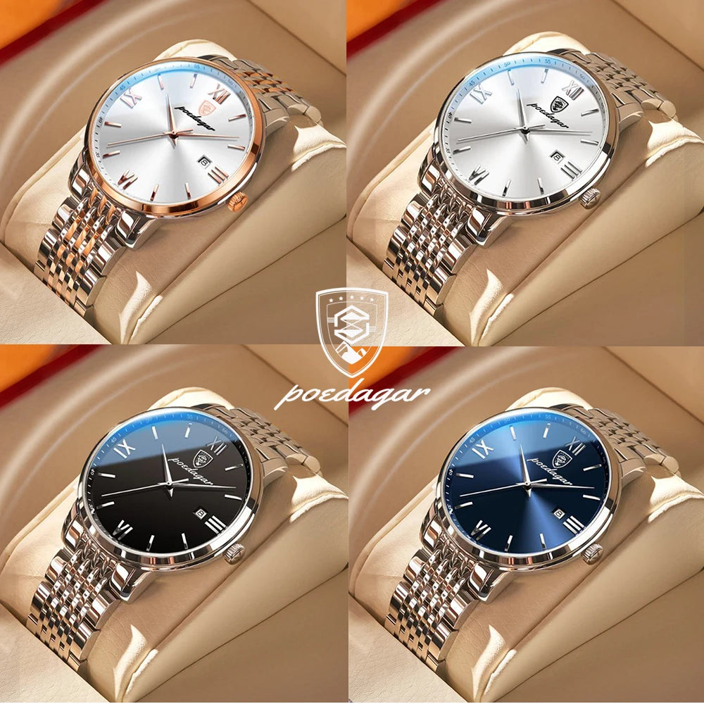 Reloj POEDAGAR de la mejor marca, reloj de acero inoxidable con fecha de negocios para hombre, relojes luminosos resistentes al agua, reloj de pulsera deportivo de cuarzo de lujo para hombre