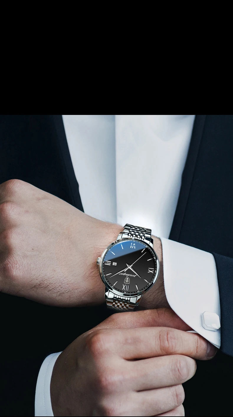 Reloj POEDAGAR de la mejor marca, reloj de acero inoxidable con fecha de negocios para hombre, relojes luminosos resistentes al agua, reloj de pulsera deportivo de cuarzo de lujo para hombre