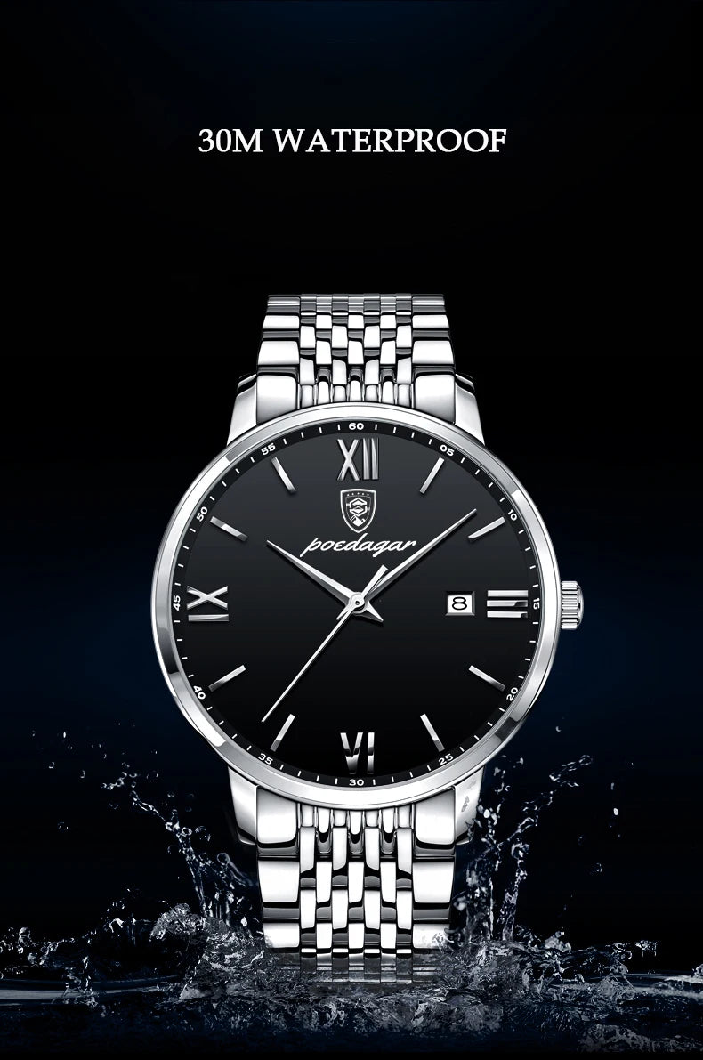 Reloj POEDAGAR de la mejor marca, reloj de acero inoxidable con fecha de negocios para hombre, relojes luminosos resistentes al agua, reloj de pulsera deportivo de cuarzo de lujo para hombre