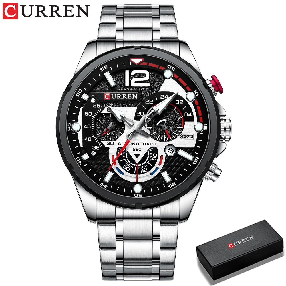 Nuevos relojes CURREN verdes para hombre, relojes de cuarzo de acero inoxidable de lujo de primeras marcas, reloj deportivo con fecha para hombre, reloj de pulsera resistente al agua