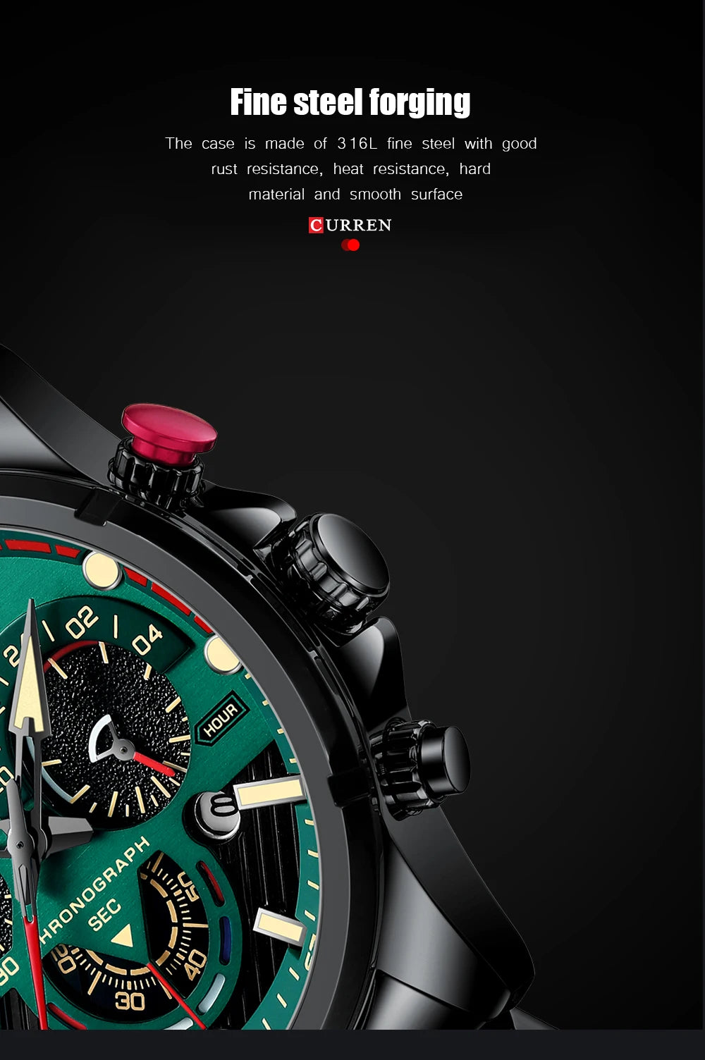 Nuevos relojes CURREN verdes para hombre, relojes de cuarzo de acero inoxidable de lujo de primeras marcas, reloj deportivo con fecha para hombre, reloj de pulsera resistente al agua
