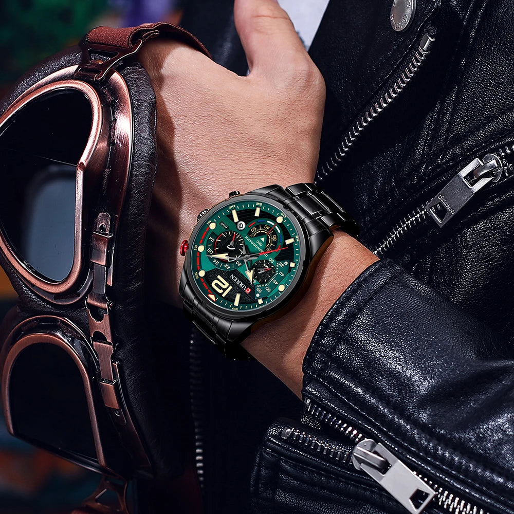 Nuevos relojes CURREN verdes para hombre, relojes de cuarzo de acero inoxidable de lujo de primeras marcas, reloj deportivo con fecha para hombre, reloj de pulsera resistente al agua