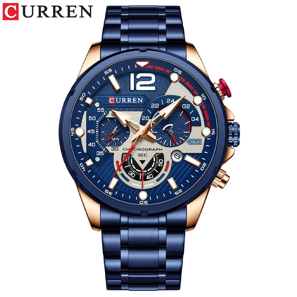 Nuevos relojes CURREN verdes para hombre, relojes de cuarzo de acero inoxidable de lujo de primeras marcas, reloj deportivo con fecha para hombre, reloj de pulsera resistente al agua