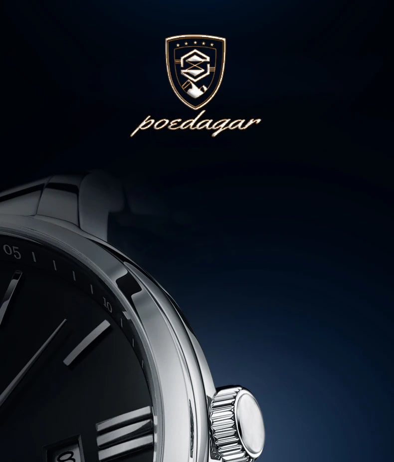 Reloj POEDAGAR de la mejor marca, reloj de acero inoxidable con fecha de negocios para hombre, relojes luminosos resistentes al agua, reloj de pulsera deportivo de cuarzo de lujo para hombre