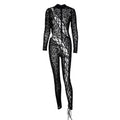 OMSJ 2024 mono ajustado asimétrico sexi de malla transparente con estampado de leopardo para invierno nuevo mono calado de manga larga ajustado entrecruzado