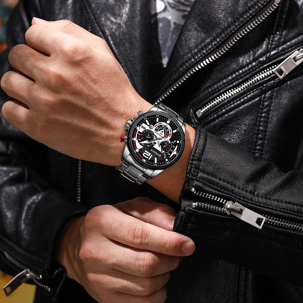 Nuevos relojes CURREN verdes para hombre, relojes de cuarzo de acero inoxidable de lujo de primeras marcas, reloj deportivo con fecha para hombre, reloj de pulsera resistente al agua