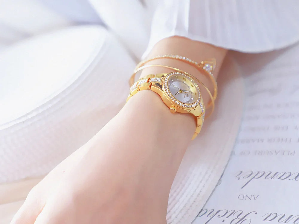 BS bee sister-Relojes de pulsera de lujo para mujer, nueva tendencia de moda, esfera pequeña, exquisitos relojes de pulsera para mujer, joyería de cristal
